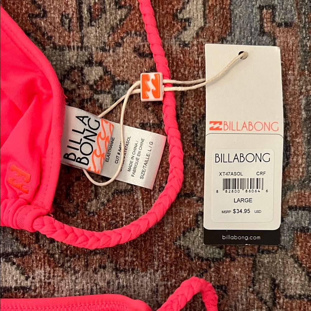 BILLABONG Neon Pink String Bikini Set in Sz L - NWT!!! - Picture 3 of 6